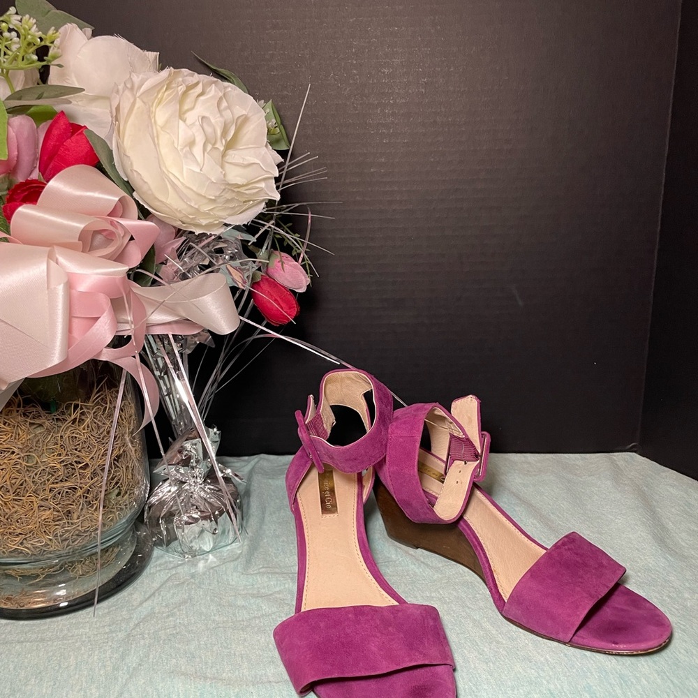 Louise et Cie Pink Suede Open-Toe Ankle Strap Wedges
